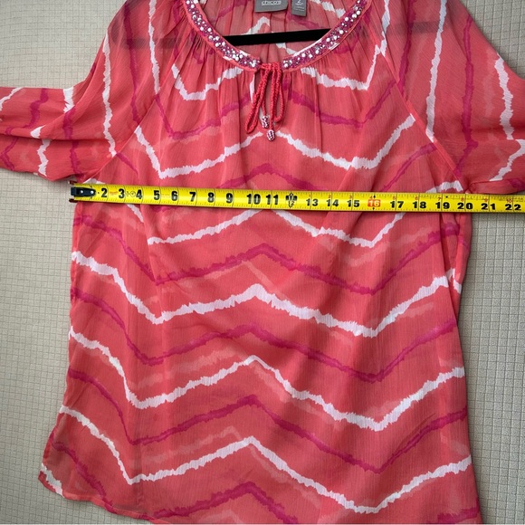 Chicos Semi Sheer Long Sleeve Tunic Top Womens Size 2 (large) Beaded Pink/Orange - Picture 11 of 13